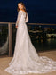 Court Lace Sheath/Column Sleeves Off-the-Shoulder Long Train Wedding Dresses