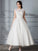 Sleeveless Gown Scoop Ball Tea-Length Tulle Wedding Dresses