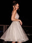 Sleeveless V-neck A-Line/Princess Beading Tulle Short/Mini Homecoming Dresses