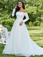 A-Line/Princess Tulle Ruffles Off-the-Shoulder Sweep/Brush Sleeves Long Train Wedding Dresses