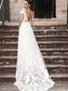 A-Line/Princess Sweep/Brush Sleeveless Tulle Applique V-neck Train Wedding Dresses