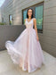 A-Line/Princess Applique V-neck Sleeveless Tulle Floor-Length Dresses