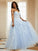 Applique Sleeveless Tulle A-Line/Princess Off-the-Shoulder Sweep/Brush Train Dresses