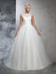 Bateau Ball Gown Long Sleeveless Applique Net Wedding Dresses