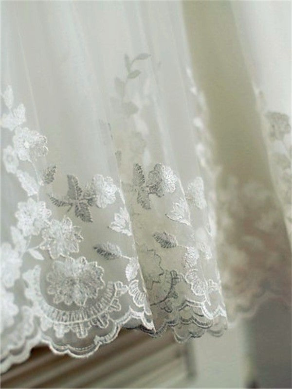 A-line/Princess Tea-Length Lace Short Sleeves Scoop Flower Girl Dresses
