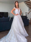 Court Tulle V-neck Applique Sleeveless A-Line/Princess Train Wedding Dresses