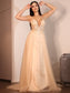 Applique V-neck A-Line/Princess Sweep/Brush Lace Sleeveless Train Wedding Dresses