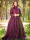 Sweep/Brush Gown High Ball Sleeves Neck Tulle Applique Long Train Muslim Dresses