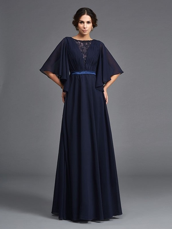 of Chiffon Long Sleeves Mother A-Line/Princess 1/2 Scoop Beading the Bride Dresses