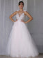 V-neck A-Line/Princess Beading Tulle Sleeveless Floor-Length Wedding Dresses