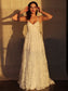 A-Line/Princess V-neck Applique Sleeveless Lace Sweep/Brush Train Wedding Dresses