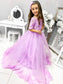 Sweep/Brush Tulle Sleeves 1/2 Lace Train Gown Ball Off-the-Shoulder Flower Girl Dresses