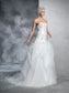 Beading Strapless Sleeveless Long Ball Gown Tulle Wedding Dresses