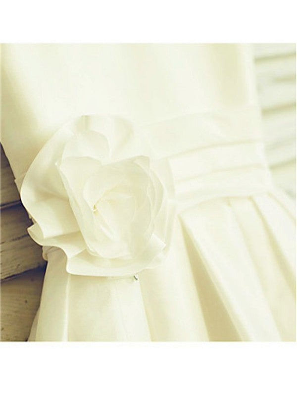 Flower Scoop Sleeveless Hand-made Chiffon A-line/Princess Tea-Length Flower Girl Dresses