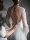 Sweep/Brush Scoop Tulle Sleeves Beading Long A-Line/Princess Train Wedding Dresses