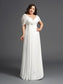Long Ruched Short Sleeves A-Line/Princess Chiffon Off-the-Shoulder Plus Size Dresses