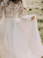 Scoop Long Sleeves A-Line/Princess Sweep/Brush Tulle Applique Train Wedding Dresses