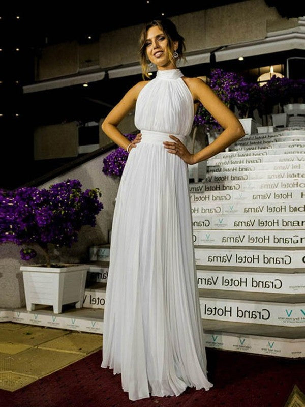 Ruffles A-Line/Princess Tulle Sleeveless Halter Floor-Length Wedding Dresses