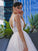 V-neck Applique Tulle A-Line/Princess Sweep/Brush Sleeveless Train Wedding Dresses