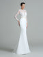 Long Sleeves Lace Trumpet/Mermaid Long Jewel Satin Wedding Dresses