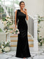 Bowknot Satin One-Shoulder Sleeveless Sheath/Column Silk like Floor-Length Bridesmaid Dresses