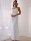 Satin Sleeveless Spaghetti Ruched Straps Sheath/Column Floor-Length Wedding Dresses