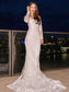 Court Lace Sheath/Column Sleeves Off-the-Shoulder Long Train Wedding Dresses