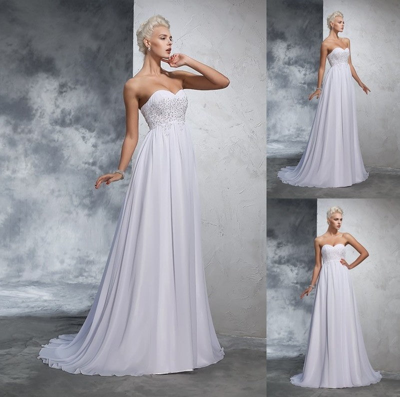 Beading A-Line/Princess Long Sleeveless Sweetheart Chiffon Wedding Dresses