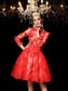 A-Line/Princess Sheer Neck Applique 3/4 Sleeves Laila Short Net Homecoming Dresses Cocktail Dresses
