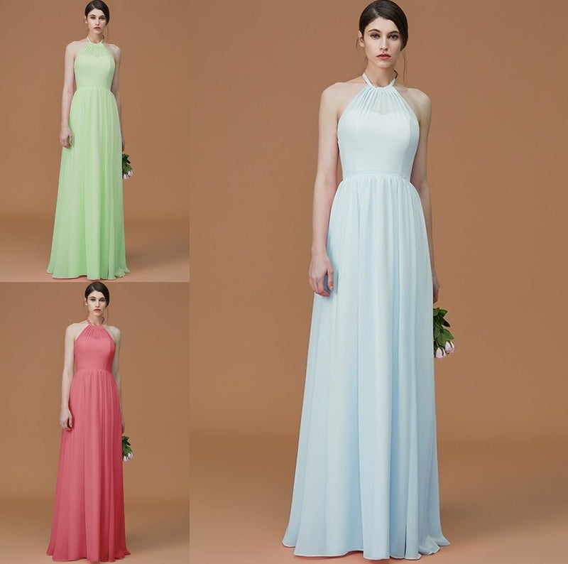 Floor-Length Halter Sleeveless Ruched A-Line/Princess Chiffon Bridesmaid Dresses
