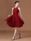 Chiffon Sleeveless halter Knee-Length A-Line/Princess Lace Bridesmaid Dress