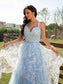 A-Line/Princess Tulle V-neck Lace Sleeveless Floor-Length Dresses