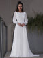 Scoop Ruffles Sweep/Brush Chiffon Long A-Line/Princess Sleeves Train Wedding Dresses