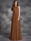 Long Jewel Ruffles A-line/Princess Sleeveless Chiffon Bridesmaid Dresses