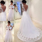 Gown Lace V-neck Long Train Sleeves Sweep/Brush Ball Tulle Wedding Dresses