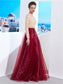 Sheer Neck Long Sleeves Floor-Length A-Line/Princess Applique Organza Dresses