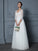 Floor-Length Lace A-Line/Princess 3/4 Sleeves V-neck Tulle Wedding Dresses