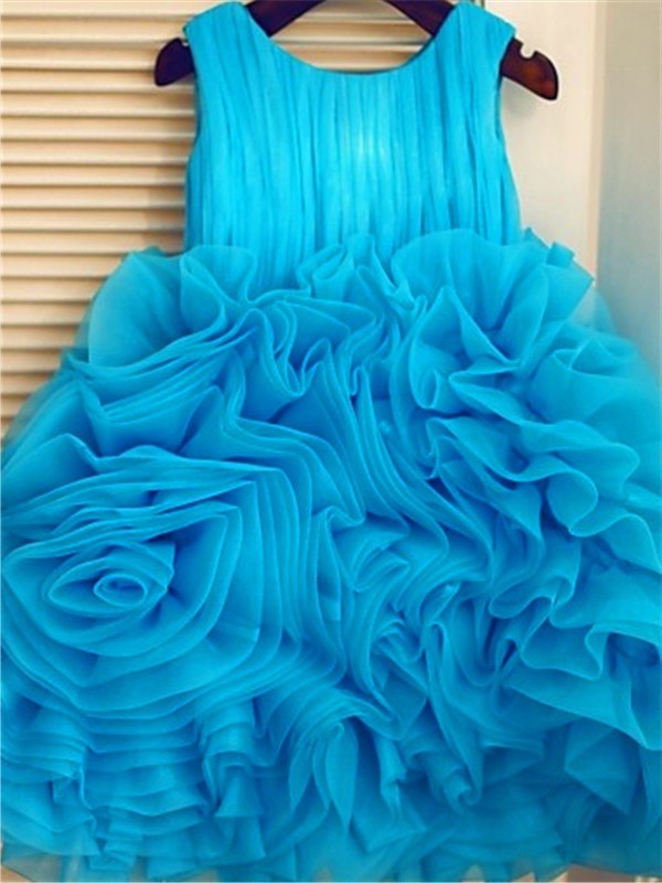 Ball Sleeveless Organza Layers Scoop Knee-Length Gown Flower Girl Dresses