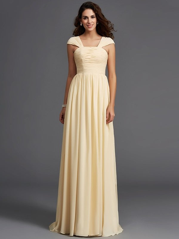 A-Line/Princess Long Ruffles Sleeveless Straps Chiffon Bridesmaid Dresses