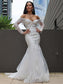 Trumpet/Mermaid Sleeves Long Sweep/Brush Tulle Applique Off-the-Shoulder Train Wedding Dresses