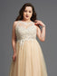Scoop Sleeveless A-Line/Princess Net Rhinestone Long Plus Size Dresses