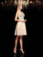 Sleeveless Short Beading V-neck A-Line/Princess Lace Cocktail Dresses