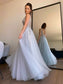 A-Line/Princess Tulle Beading V-neck Sleeveless Floor-Length Dresses