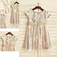 Lace A-line/Princess Hand-made Flower Short Tea-Length Sleeves Scoop Flower Girl Dresses
