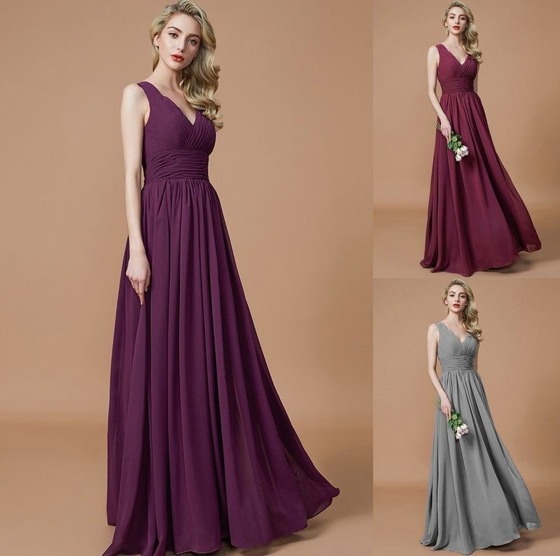 A-Line/Princess Floor-Length V-neck Sleeveless Chiffon Bridesmaid Dresses