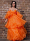 A-Line/Princess Organza Long Off-the-Shoulder Layers Sleeves Floor-Length Dresses