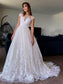 Court Tulle V-neck Applique Sleeveless A-Line/Princess Train Wedding Dresses