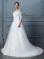 Off-the-Shoulder Beading Court 1/2 Gown Sleeves Train Ball Lace Wedding Dresses
