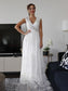 V-neck Sleeves A-Line/Princess Lace Short Ruched Floor-Length Wedding Dresses