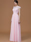 Short Jewel Sleeves Floor-Length Lace A-Line/Princess Chiffon Bridesmaid Dresses